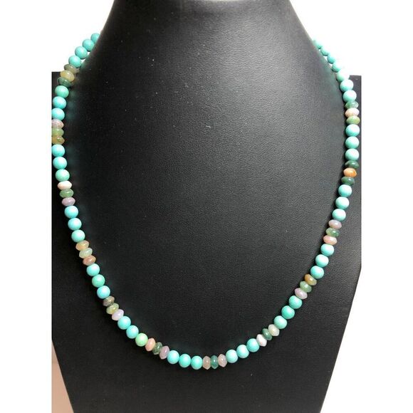 1662 Beautiful Turquoise amethyst & Tourmaline Necklace 20" stretch cord - Picture 1 of 2